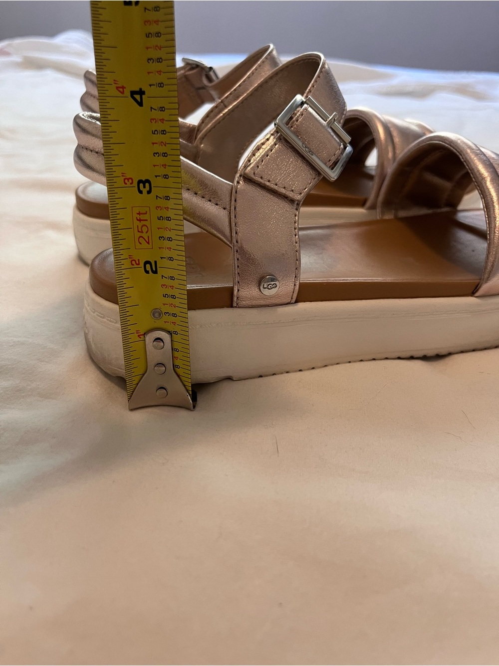 UGG Zayne Metallic Rose Gold Leather Ankle Strap Platform Sandals 7.5 - Picture 4 of 9